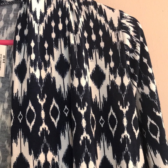 Navy and White Patterned Open Front Sweater - Picture 2 of 6